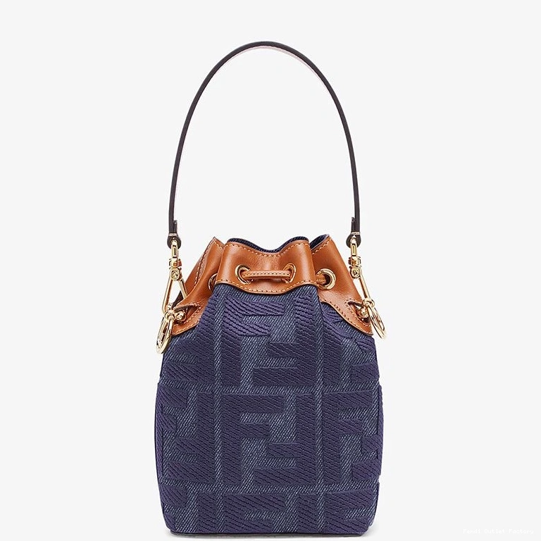 Vintage HOT Bag Mon FF Motif In Blue Fendi Mini Bucket Tresor Canvas 0808